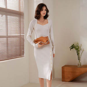 Manches longues luxe personnalisé Automne femmes élégantes hiver robes mode pull laine Maxi robe tricotée - Product Image 1