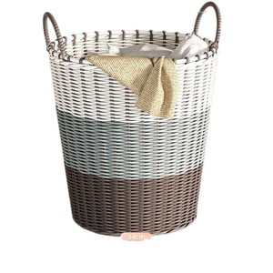 <b>Wicker</b> Laundry <b>Basket</b> <b>Round</b> 38cm Gray Brown White Eco Friendly Clothing Organizer Standing Type - Product Image 4