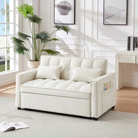 Canapé-lit convertible 2 places en velours capitonné 2-en-1 avec oreillers, mobilier de salon moderne et minimaliste pour petits espaces, confortable