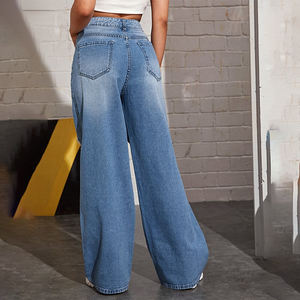 Nouvel arrivage de <span class=keywords><strong>jeans</strong></span> taille haute personnalisés <span class=keywords><strong>jeans</strong></span> déchirés à jambes larges et droites pour femmes mode <span class=keywords><strong>jeans</strong></span> baggy décontractés pantalon en denim bleu pour femmes - Product Image 2