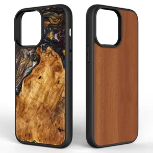  Custodia per cellulare vuota Groove per IPhone 13 plus custodia per telefono in legno in resina epossidica personalizzata con intarsio per iPhone 14 pro max