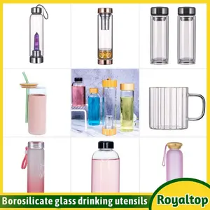 Roytop-tragbare Mineral wasser flasche mit Bambus deckel, unzerbrechlich, kunden spezifisches Logo, Borosilikat-Glas, Großhandel