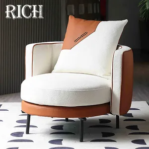 Đồ nội thất hiện đại phòng khách thoải mái thư giãn Trắng ghế vải phòng chờ Tay ghế sofa đơn giải trí boucle giọng cánh tay ghế