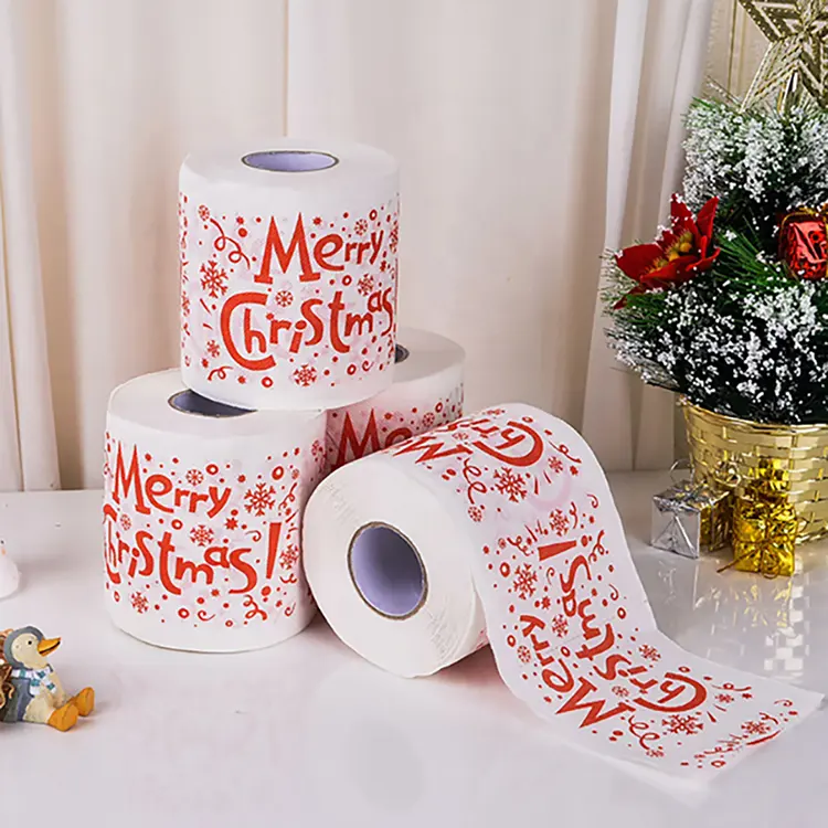 Eco-friendly Atacado Full Color Xmas Custom Design Impresso Papel Higiênico Rolls Hand Roll Paper Toalha