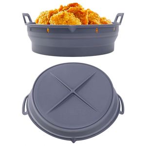 Custom 8.5 Inch 22CM Reusable Non-stick Silicone Oven Baking <b>Tray</b> Foldable Pan Air Fryer <b>Basket</b> Air Fryers Liner Silicone Pot - Product Image 4