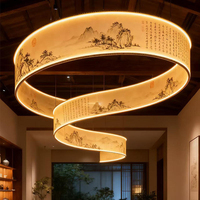 Lustre en forme de ruban de peinture paysagère chinoise, LED, spirale, hauteur réglable, luminaire suspendu pour hôtel, salle de banquet, musée, villa