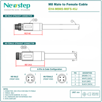 Kabel Ethernet M8 A-Code 4 Pin Male to Female, 100Mbps IP67 Tahan Air dengan Jaket Hijau PUR untuk kabel ethernet industri