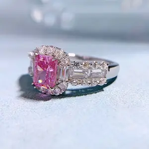 925 Sterling Silver Pink Cubic Zirconia Promise Square Cz Diamond Eternity Ring Women #39 S Engagement Wedding Ring