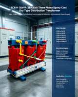 Transformateur sec à isolation époxy SCB14 haute efficacité 30kVA 2500kVA 10kV 0.4kV à faible perte en feuille de cuivre personnalisable