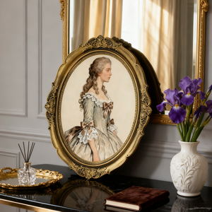 Cadre ovale orné en résine dorée antique, style européen, support mural pour photos, décoration intérieure - Product Image 4
