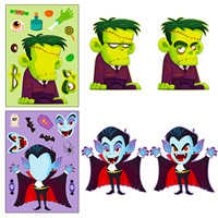 Lot de 6 autocollants créatifs DIY à expressions changeantes pour Halloween, thèmes vampire, momie, citrouille, cadeau puzzle