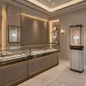 5 Vitrines de présentation de bijoux rectangulaires en verre de luxe avec éclairage, service de fabrication d'échantillons pour la présentation en détail de colliers, bracelets et bagues - Product Image 1