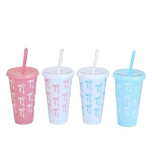 Nouveauté Gobelets réutilisables en plastique mat sans BPA de 24oz, blanc, rose, bleu, avec nœud, PP, paquet de 12 tasses avec couvercles et pailles - Product Image 1