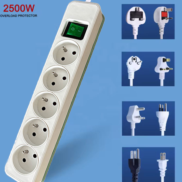 VNX Wholesale Cheap French Standard 5 Way Extension Cord Socket Power Strip PVC EU Plugs 16A Rated Compatible
