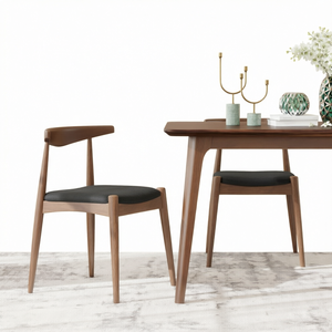 Chaise de salle à manger contemporaine en chêne massif de qualité FAS d'Amérique du Nord, revêtement en lin, dossier ergonomique courbé à la vapeur, sans accoudoirs, en bois - Product Image 1