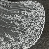 Voile de mariée Feishiluo de luxe en polyester/coton, brodé de dentelle appliquée, style long monocouche 3,5x3M avec peigne
