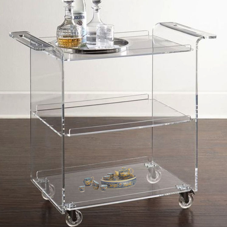 Round With Acrylic Base Bar Cart Hotel Bar Ktv Wine Fancy Tea Trolley Service Cart