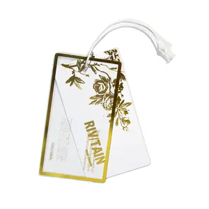 Fabrikant Custom Gedrukt Goudfolie En Hot Stamping Prive Logo Hangen Tag Met String