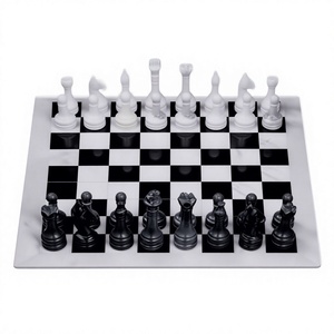 Jeu d'échecs en pierre sculptée à la main, pièces noires et blanches, objet d'art de collection, décoration, jeu d'échecs en pierre naturelle, plateau de jeu de luxe - Product Image 1