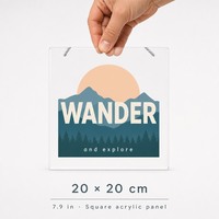 Vierkante transparante acryl wandplaat Mountain WANDER Art 20x20cm Multi Place hangende decoratie