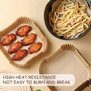 Disposable <b>Silicone</b> Oil Parchment Paper Liners for Air Fryer Square 16cm Kraft/White Home Kitchen <b>Baking</b> Roasting Microwave - Product Image 2