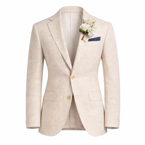<span class=keywords><strong>Blazer</strong></span> da <span class=keywords><strong>Uomo</strong></span> Personalizzato in Misto Lino <span class=keywords><strong>Beige</strong></span>, Giacca Monopetto Slim Fit con Boutonniere, Abbigliamento Formale e da Sposo - Product Image 4