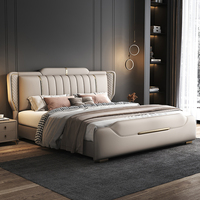 Lit King Size 1,8 m en Bois avec Rangement, Design Simple et Moderne, Nouveau Modèle Populaire, Cadre de Lit en Cuir, Ensemble de Meubles de Chambre Économique pour la Maison