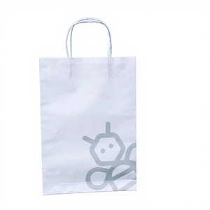 Sac en papier blanc avec logo argenté, poignées torsadées, format standard, recyclable, impression offset, sac de shopping professionnel, Vietnam - Product Image 1