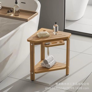 Estante de esquina para baño de madera de bambú, estantería de almacenamiento de varias capas, independiente, con cajón y toallero para el lado de la bañera - Product Image 1