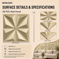 Panneau mural 3D en PVC MORLENX Champagne Gold Pinwheel, décor géométrique facetté pour l'intérieur des appartements et des halls d'entrée