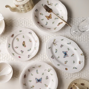 Tableware Household Plate Bowl <b>Set</b> Pattern Ceramic Hot Sale Butterfly Plate Dish Business Gifts Minimalist Brown Box White - Product Image 1