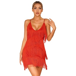 Abito da ballo con nappe scintillanti da donna abito da ballo con paillettes con scollo a V e cinturino per Spaghetti <span class=keywords><strong>Mini</strong></span> <span class=keywords><strong>Costume</strong></span> da sala da ballo latino - Product Image 2