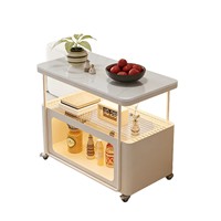 Table d'appoint roulante de style italien-nordique, table d'appoint de canapé pour salon, petit chariot mobile avec plateau en pierre artificielle et rangement