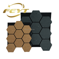 Nouveaux produits Autocollants muraux incurvés Diffuseur de fibres Panneaux muraux Autocollants Diffuseur de fibres Panneaux de bois hexagonaux muraux 3D