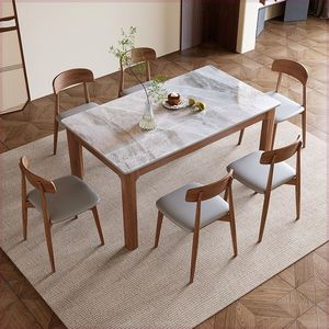Set Tavolo da Pranzo Quadrato <span class=keywords><strong>in</strong></span> Legno Massello Stile Nordico Moderno con Sedie per 6 Persone, Tavolo e Sedie <span class=keywords><strong>in</strong></span> Quercia per Appartamento - Product Image 5