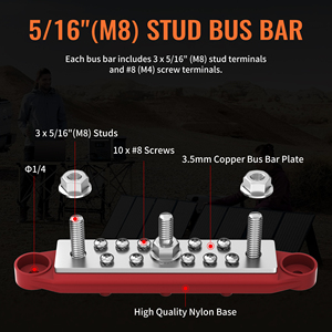Barre omnibus 12V 250A, blocs de distribution d'énergie électrique, barre omnibus à goujons M8 pour batteries, systèmes marins, automobiles et solaires - Product Image 4