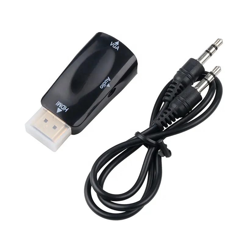 HDMI to VGA with Audio Adapter Male to Female with 3.5mm Audio Output for PC Laptop Power-Free Projector HDTV