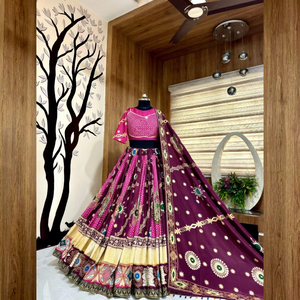 Ensemble Lehenga Choli indien traditionnel en coton mousseline épais, tenue de mariage longue pour femme, style ethnique Inde Pakistan - Product Image 1