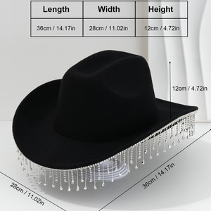 Chapeau de <span class=keywords><strong>cowboy</strong></span> occidental rayé pour homme et <span class=keywords><strong>femme</strong></span> avec strass et pompon, 100 % polyester, accessoires pour festival de musique et bal de promo - Product Image 4