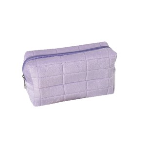 <b>Large</b> Capacity <b>Plush</b> Cosmetic Bag With Zipper Closure Solid Color Quilted Pattern Travel Toiletry Storage Pouch For Home Use - Product Image 3