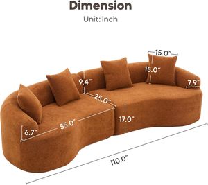 Canapé d'angle incurvé minimaliste moderne 4 places, orange, sans assemblage, directement de l'usine - Product Image 2