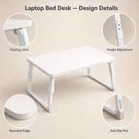 Bureau de lit pliable, table réglable pour ordinateur portable, support portable pour ordinateur portable pour la maison, le bureau et les études, avec réglage de la hauteur, blanc nacré