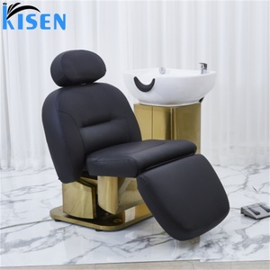 Fauteuil de lavage multifonctionnel électrique Kisen en cuir PU blanc et noir pour salon de coiffure, usage hospitalier, avec massage et shampoing, style moderne et luxueux - Product Image 3
