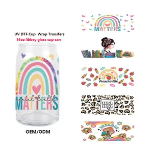 Sewill Großhandel Uv Dtf Cup Wrap Transfers 16 Unzen Mutter Lehrer Halloween Regenbogen Aufkleber Uvdtf Cup Wraps für Kaffeetassen Becher