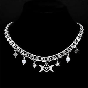 Collier Pentagramme Déesse Lune Acier Inoxydable Mystérieux Hécate Accessoires Femme Bijoux - Product Image 4