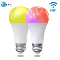 RGB lampu LED pintar dapat diisi ulang E27 bohlam 220V 5W pengendali jarak jauh Dimmable catu daya DC untuk penggunaan rumah kompatibel Android