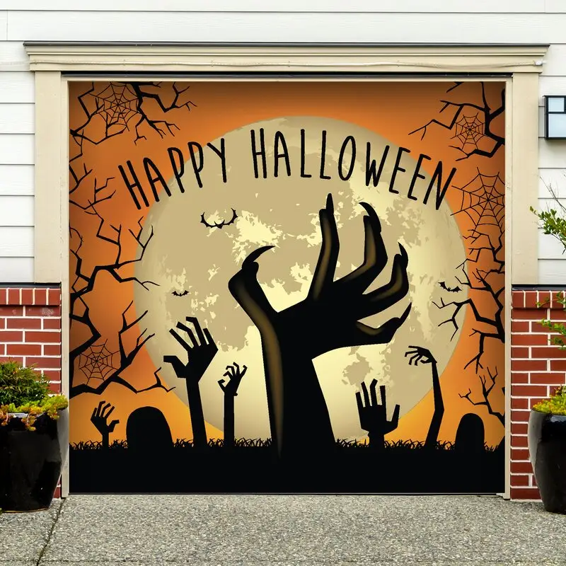 Halloween Decoration Banner 2022 Happy Halloween Zombie Hands Garage Door Mural