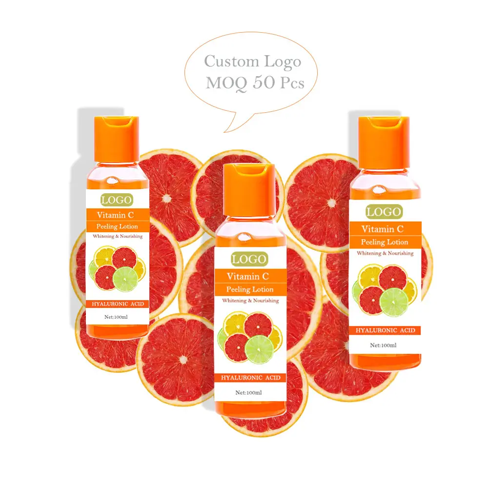 Oranje Whitening Peeling Lotion Met Client Private Label Logo Vitamine C Exfoliërende Verwijderen Dode Huid Peeling Olie Lotion Body
