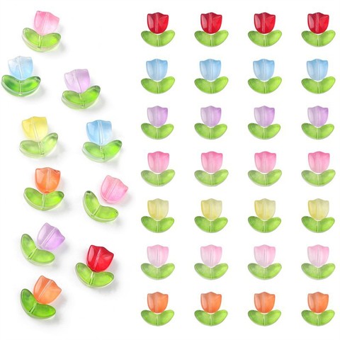 50 Pieces 8mm Floral Acrylic Beads - Clear Multi-Color For Necklace & Jewelry Making 11 thumbnail image