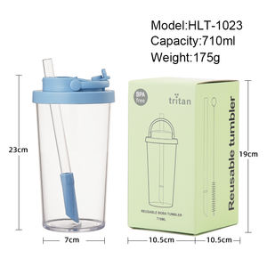 710mlトリタンストローカップ大きな穴バブルティーパールすすりながら格納式ストローリークプルーフ再利用可能な飲酒タンブラー - Product Image 2